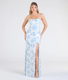 Step into the Prom 2025 dance in the Nala Lace-Up Floral Sequin Formal Dress, a stunning blue prom dress designed to complement any theme with its timeless allure and statement-making style.