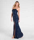 The Jillian Formal Sequin Slit Bodycon Long Dress in luxe teal fabric, a stunning prom dress with statement details designed to make a bold impression at Prom 2025.