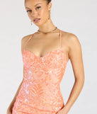 The Zadie Lace-Up High Slit Sequin Formal Dress in luxe orange fabric, a stunning prom dress with statement details designed to make a bold impression at Prom 2025.