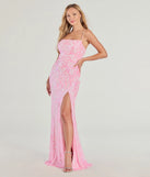 The Tabitha Sleeveless Slim Sequin Formal Dress in luxe pink fabric, a stunning prom dress with statement details designed to make a bold impression at Prom 2025.