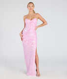 The Zadie Lace-Up High Slit Sequin Formal Dress in luxe lavender fabric, a stunning prom dress with statement details designed to make a bold impression at Prom 2025.