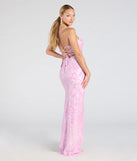 Flaunt your silhouette in the tight Zadie Lace-Up High Slit Sequin Formal Dress in lavender, a bodycon dress that empowers your look with bold style and effortless edge.