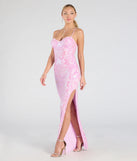 The Zadie Lace-Up High Slit Sequin Formal Dress in luxe lavender fabric, a stunning prom dress with statement details designed to make a bold impression at Prom 2025.