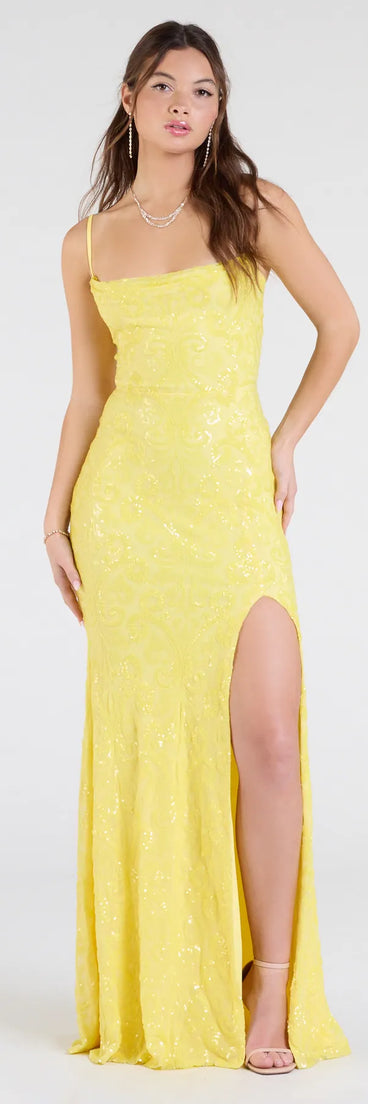 Feel instantly put-together in the Gabrielle Formal Sequin Long Dress in yellow, a fall wedding guest dress designed for confident style and all-out celebration.