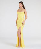 Celebrate in style with the Gabrielle Formal Sequin Long Dress, a yellow formal wedding guest dress featuring an elegant silhouette and luxe details, perfect for a black-tie celebration.