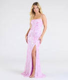 Make a bold statement in the Kimber High Slit Floral Sequin Mermaid Dress in lavender, the perfect spring dress for weddings, cocktail hours, nights out, and/or seasonal celebrations.