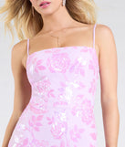 Make a bold statement in the Kimber High Slit Floral Sequin Mermaid Dress in lavender, the perfect spring dress for weddings, cocktail hours, nights out, and/or seasonal celebrations.
