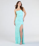 Own the spotlight in the Kimber High Slit Floral Sequin Mermaid Dress, a mint green formal dress crafted to deliver luxe style for summer weddings, Army Balls, or any special event.