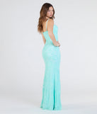 The Kimber High Slit Floral Sequin Mermaid Dress in mint is a stunning green prom dress designed to capture attention with its fresh or bold color and effortlessly stylish silhouette.