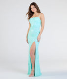 The Kimber High Slit Floral Sequin Mermaid Dress in mint is a stunning green prom dress designed to capture attention with its fresh or bold color and effortlessly stylish silhouette.