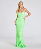 The Khloe Strappy Back Mermaid Sequin Formal Dress in luxe lime green fabric, a stunning prom dress with statement details designed to make a bold impression at Prom 2025.