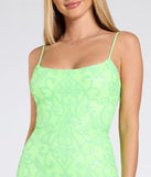 The Khloe Strappy Back Mermaid Sequin Formal Dress in luxe lime green fabric, a stunning prom dress with statement details designed to make a bold impression at Prom 2025.