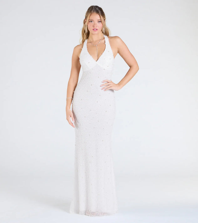 Tyra Halter Open Back Pearl Mermaid Formal Dress