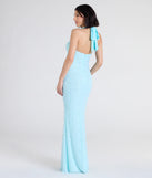 Turn heads at Prom 2025 in this light blue prom dress, where statement-making details meet the iconic style of the Calla Halter Mermaid Pearl Beaded Formal Dress.