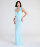 Turn heads at Prom 2025 in this light blue prom dress, where statement-making details meet the iconic style of the Calla Halter Mermaid Pearl Beaded Formal Dress.