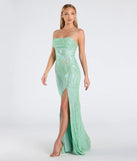 The Ashleigh Lace-Up Corset Sequin Formal Dress in sage is a stunning green prom dress designed to capture attention with its fresh or bold color and effortlessly stylish silhouette.