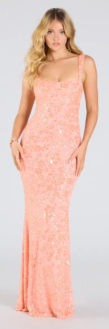 Make a bold statement in the Darlene Cutout Back Bodycon Sequin Formal Dress in coral, the perfect summer dress for weddings, cocktail hours, nights out, and/or seasonal celebrations.