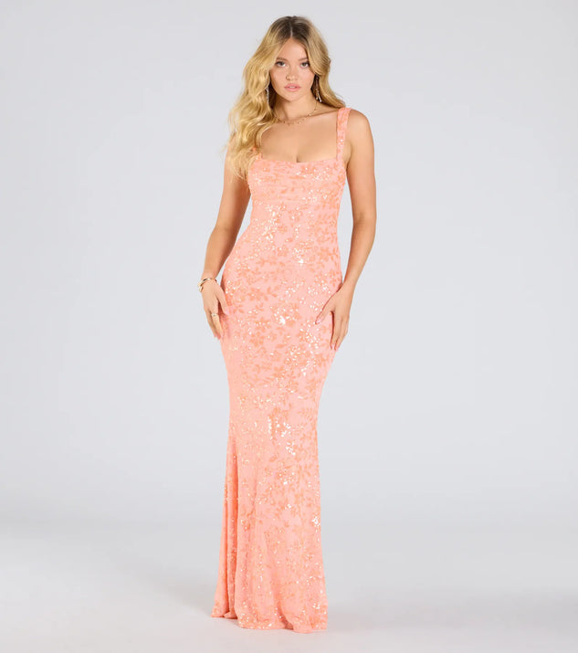 Make a bold statement in the Darlene Cutout Back Bodycon Sequin Formal Dress in coral, the perfect spring dress for weddings, cocktail hours, nights out, and/or seasonal celebrations.