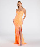 The Chandler Strapless Lace-Up Sequin Formal Dress in luxe neon fabric, a stunning prom dress with statement details designed to make a bold impression at Prom 2025.