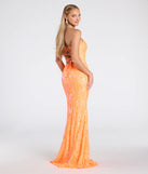 The Chandler Strapless Lace-Up Sequin Formal Dress in luxe neon fabric, a stunning prom dress with statement details designed to make a bold impression at Prom 2025.