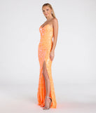 The Chandler Strapless Lace-Up Sequin Formal Dress in luxe neon fabric, a stunning prom dress with statement details designed to make a bold impression at Prom 2025.
