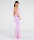 Make a bold statement in the Luna Strappy Back Mermaid Sequin Formal Dress in lavender, the perfect spring dress for weddings, cocktail hours, nights out, and/or seasonal celebrations.