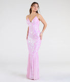 Make a bold statement in the Luna Strappy Back Mermaid Sequin Formal Dress in lavender, the perfect spring dress for weddings, cocktail hours, nights out, and/or seasonal celebrations.