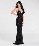 The Gisela Lace-Up Bodycon Sequin Formal Dress is a show-stopping black prom dress, offering a sleek, slimming silhouette that enhances your natural beauty for an unforgettable night.