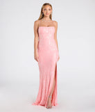The Mariah Lace-Up Slit Sequin Formal Dress in luxe coral fabric, a stunning prom dress with statement details designed to make a bold impression at Prom 2025.