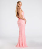The Mariah Lace-Up Slit Sequin Formal Dress in luxe coral fabric, a stunning prom dress with statement details designed to make a bold impression at Prom 2025.