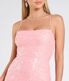 The Mariah Lace-Up Slit Sequin Formal Dress in luxe coral fabric, a stunning prom dress with statement details designed to make a bold impression at Prom 2025.