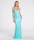 The Liana Formal Sequin Scroll Mermaid Dress in luxe mint green fabric, a stunning prom dress with statement details designed to make a bold impression at Prom 2025.