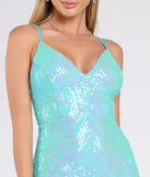 The Liana Formal Sequin Scroll Mermaid Dress in luxe mint green fabric, a stunning prom dress with statement details designed to make a bold impression at Prom 2025.