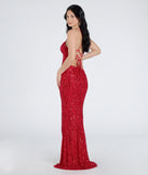 Make a statement in the Mckenna Lace-Up Slit Sequin Beaded Formal Dress, a bold red prom dress designed to exude confidence, elegance, and a striking prom-night look.