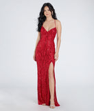 Flaunt your silhouette in the tight Mckenna Lace-Up Slit Sequin Beaded Formal Dress in red, a bodycon dress that empowers your look with bold style and effortless edge.