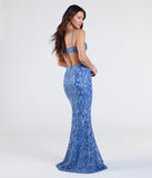 Step into the Prom 2025 dance in the Jenny Cutout Open Back Mermaid Sequin Formal Dress in denim, a stunning blue prom dress designed to complement any theme with its timeless allure and statement-making style.