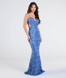 Step into the Prom 2025 dance in the Jenny Cutout Open Back Mermaid Sequin Formal Dress in denim, a stunning blue prom dress designed to complement any theme with its timeless allure and statement-making style.