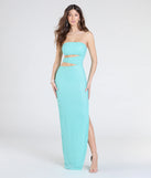 Own the spotlight in the Belle Strapless Cutout Slit Beaded Formal Dress, a mint green formal dress crafted to deliver luxe style for summer weddings, Army Balls, or any special event.