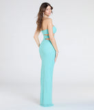 Flaunt your silhouette in the tight Belle Strapless Cutout Slit Beaded Formal Dress in mint green, a bodycon dress that empowers your look with bold style and effortless edge.