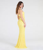 The Barbara Strapless Slit Mermaid Sequin Formal Dress in luxe yellow fabric, a stunning prom dress with statement details designed to make a bold impression at Prom 2025.