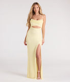 Turn heads at Prom 2025 in this yellow prom dress, where statement-making details meet the iconic style of the Marine Cutout Slit Mermaid Beaded Formal Dress.