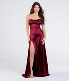 Feel instantly put-together in the Marissa Formal Satin Cowl Neck Dress in burgundy, a summer wedding guest dress designed for confident style and all-out celebration.
