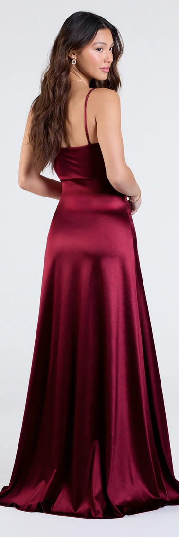 Own your moment in the Marissa Formal Satin Cowl Neck Dressin burgundy, a standout 2025 Homecoming Dress that captures all the glam and energy of the night.