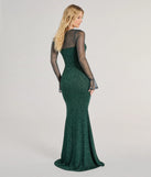 Celebrate in style with the Connie Long Sleeve Glitter Slim Formal Dress, a hunter green formal wedding guest dress featuring an elegant silhouette and luxe details, perfect for a black-tie celebration.