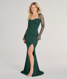 Revamp your 2025 wardrobe with this chic addition, the Connie Long Sleeve Glitter Slim Formal Dress in hunter green, perfect for elevating your style in the new year.