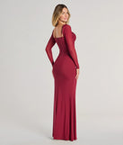 Kennedy Long Sleeve Corset Mermaid Formal Dress in wine, a stylish red dress with a flattering fit and fabric that adds allure to your look, perfect for wedding guest attire, cocktail events, or making a bold statement on a date night.