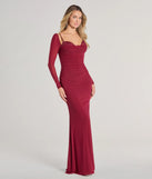 Celebrate in style with the Kennedy Long Sleeve Corset Mermaid Formal Dress, a wine formal wedding guest dress featuring an elegant silhouette and luxe details, perfect for a black-tie celebration.