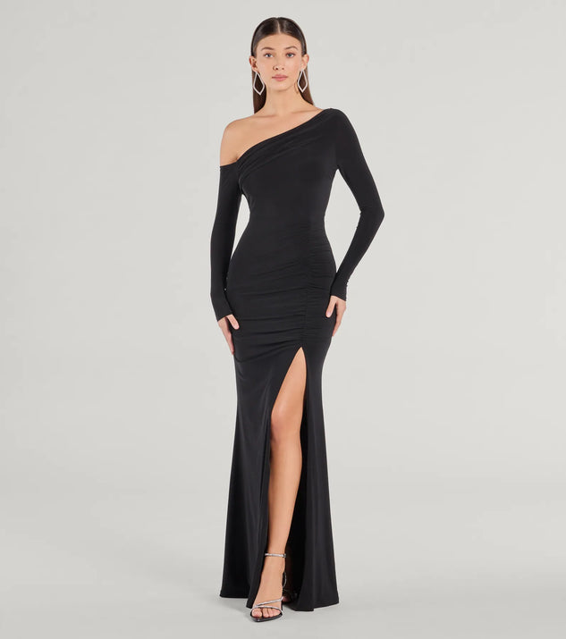 Turn heads at Prom 2025 in this black prom dress, where statement-making details meet the iconic style of the Vanessa One-Shoulder Mermaid Formal Dress .