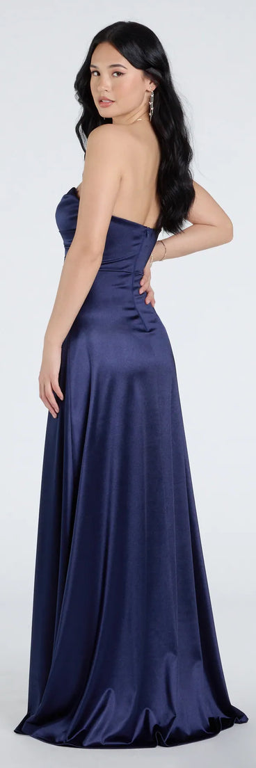Alison Strapless Slit A-Line Satin Formal Dress | Windsor Alison Strapless Slit A-Line Satin Formal Dress | Windsor