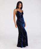 The Gisele Sequin Velvet Lace-Up Mermaid Dress in luxe navy blue fabric, a stunning prom dress with statement details designed to make a bold impression at Prom 2025.